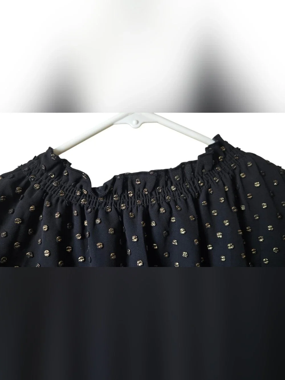 J.Crew Black Gold Metallic Clip Dot Smocked Neck Puff Sleeve Blouse Top Small#47